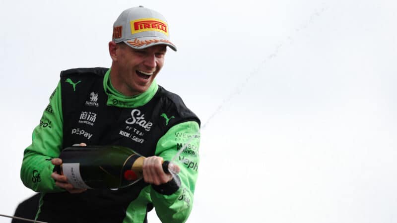 Nico Hülkenberg on the podium at the British GP