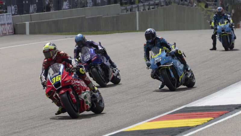 Joan Mir under braking at the German GP