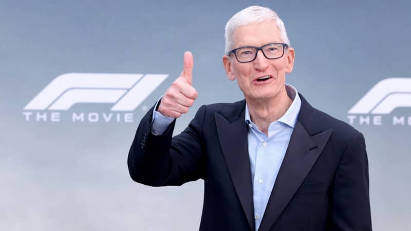 Apple boss Tim Cook gives the thumbs up at the F1 movie premiere