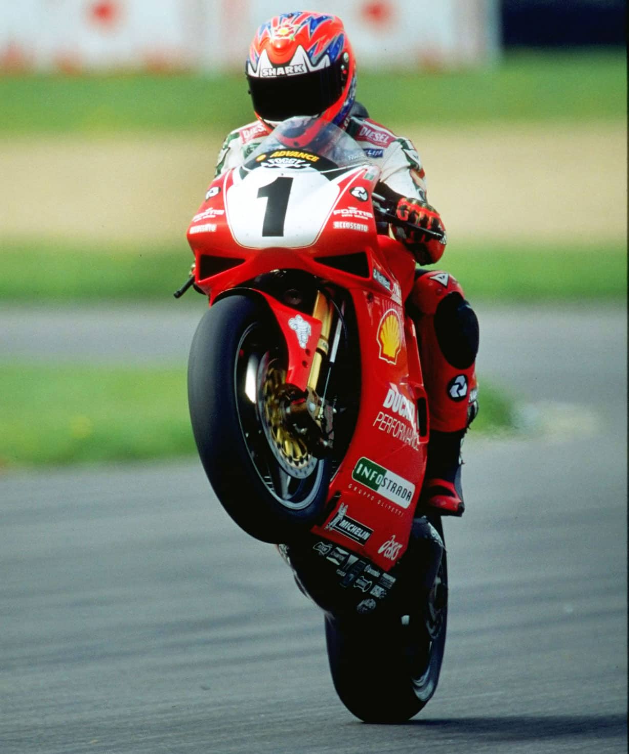 Carl Fogarty doing a wheelie