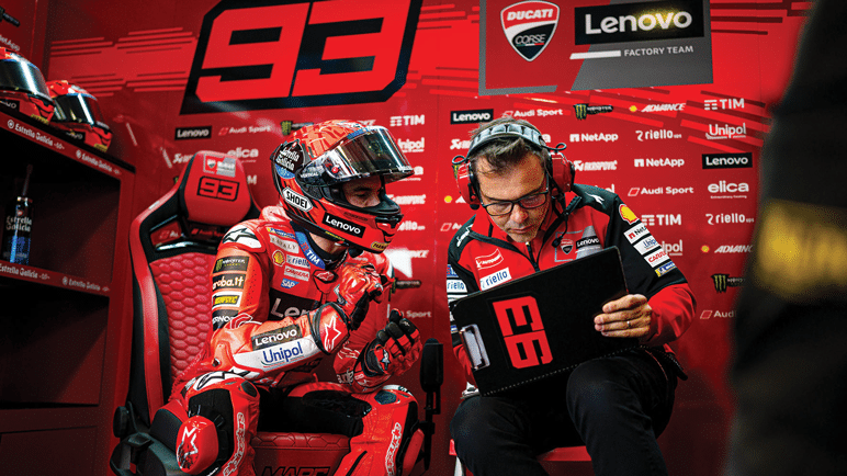 Ducati crew chief Marco Rigamonti, right, thinks Marc Márquez is a rider with an eye for detail
