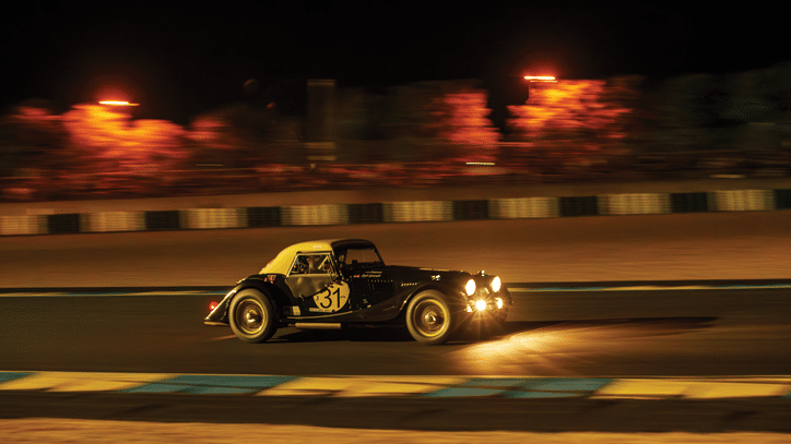 Keeping up with the bigger cars in a Morgan at the well-attended Le Mans Classic