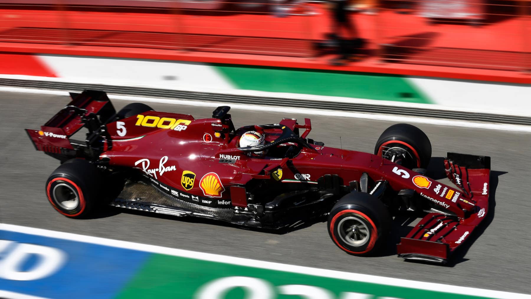 Sebastian Vettel (Ferrari) in the pits during practice for the 2020 Tuscan Grand Prix