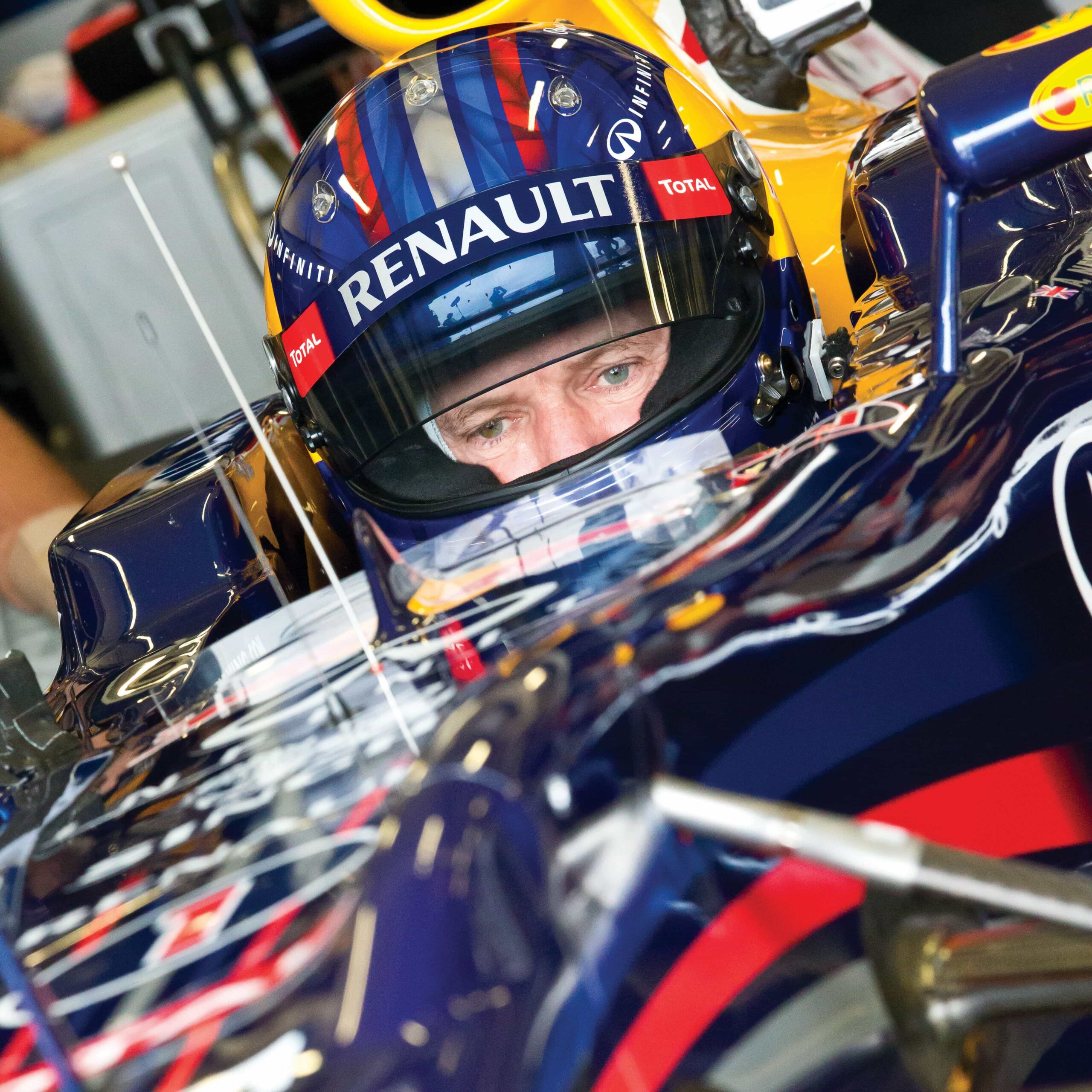 Adrian Newey behind the wheel of Red Bull