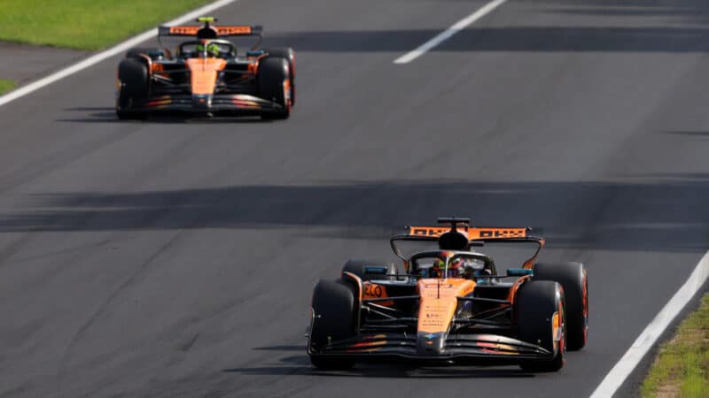 Oscar Piastri leads Lando Norris at the Italian GP