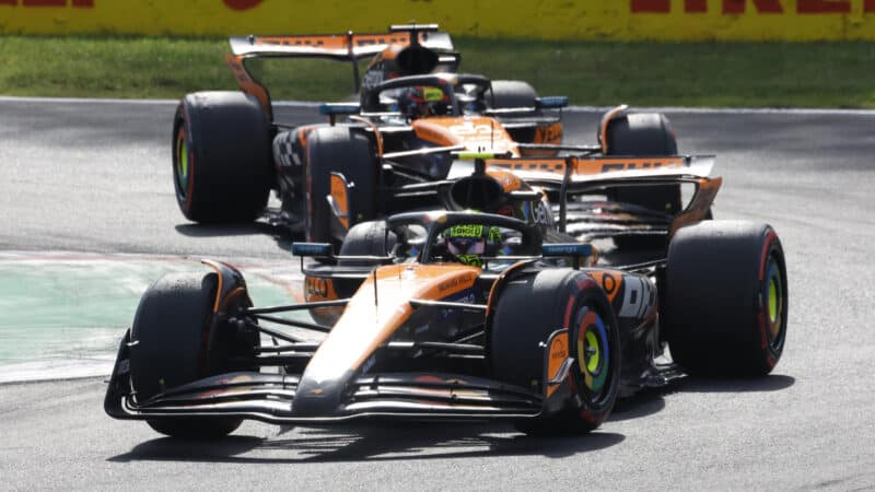 Lando Norris leads Oscar Piastri at the Italian Grand Prix