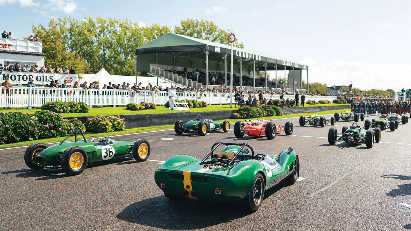 The Jim Clark parade at the Revival was a sea of British Racing Green... sheep would also appear