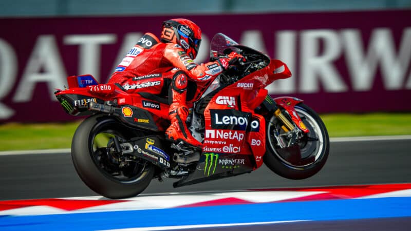 Wheelie from Ducati of Marc Márquez in 2025 MotoGP San Marino GP