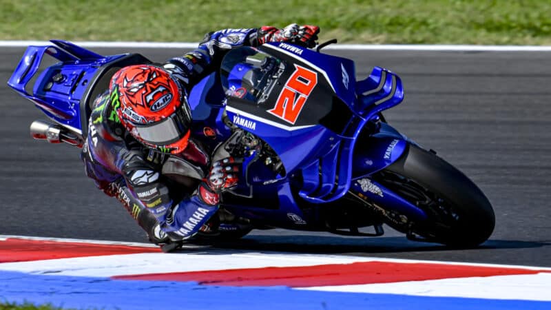 Fabio Quartararo testing Yamaha’s V4 at Misano