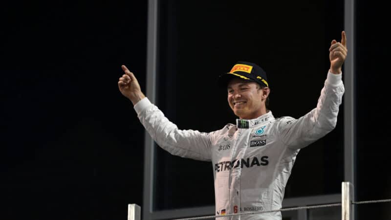 Nico Rosberg (Mercedes) on the podium after the 2016 Abu Dhabi Grand Prix