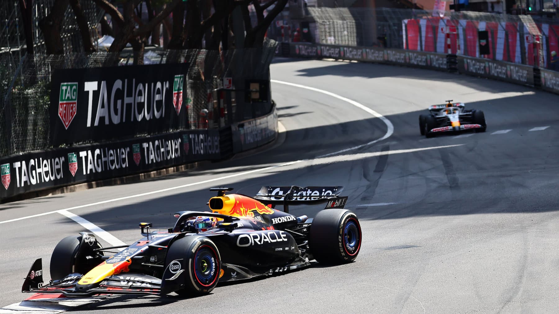 Max Verstappen (Red Bull-Honda) leads Isack Hadjar (Racing Bulls-Honda) during the 2025 Monaco Grand Prix