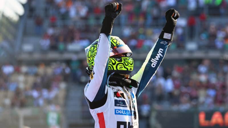 Lando Norris (McLaren-Mercedes) celebrates after the Mexican Grand Prix