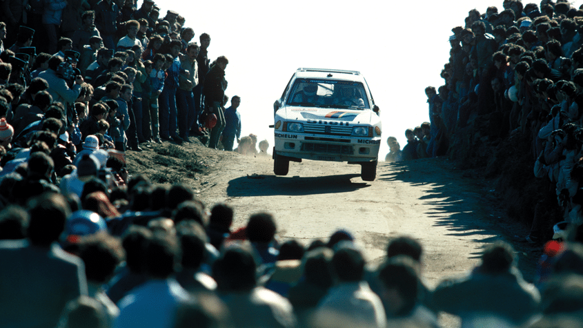 There were a lot of Finns around in 1985 – including Timo Salonen, here in a 205 T16 in the health-and-safety-lite Portuguese Rally