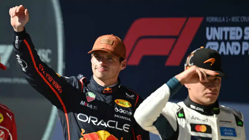 Max Verstappen and Lando Norris on the 2025 US Grand Prix podium