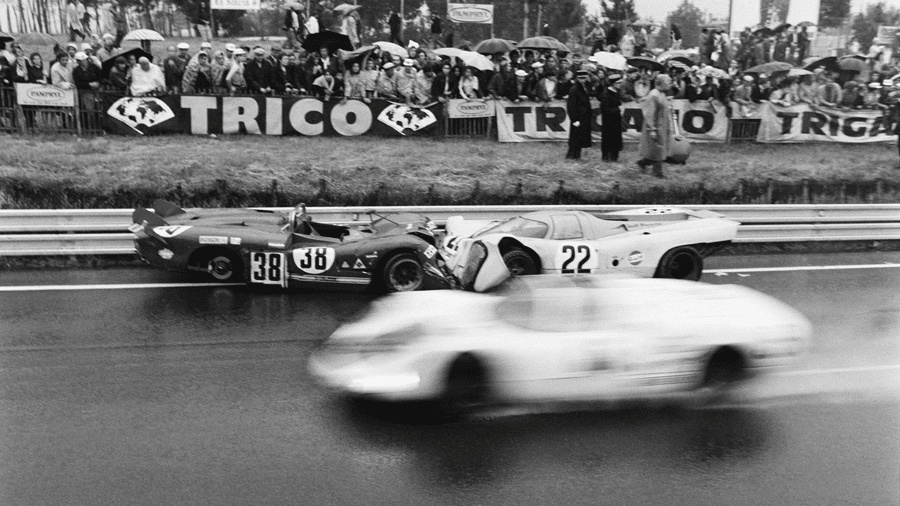 The Gulf Porsche 917 (No22) crashed at Le Mans in 1970... now for some team/manufacturer tricks