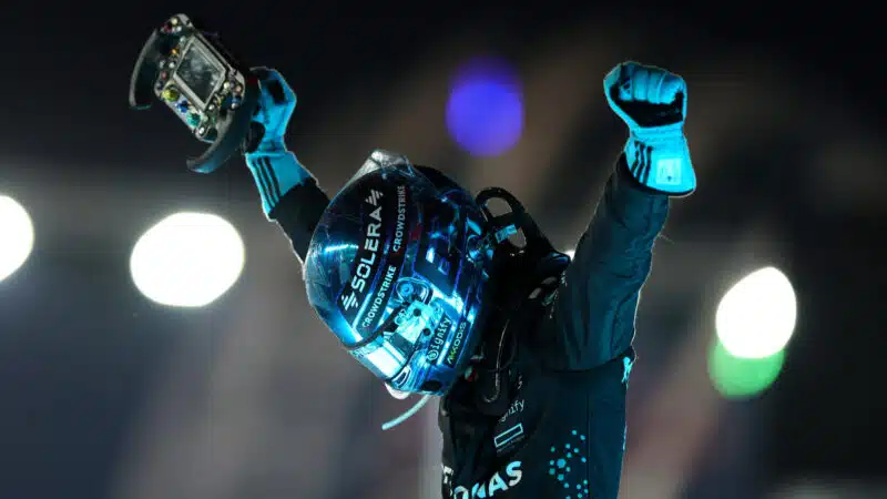 George Russell celebrates at the Singapore GP