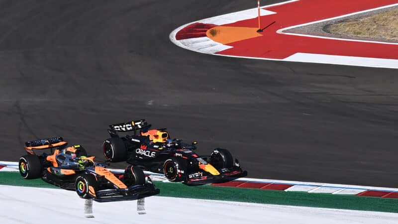 Max Verstappen battles Lando Norris in the 2024 F1 US Grand Prix