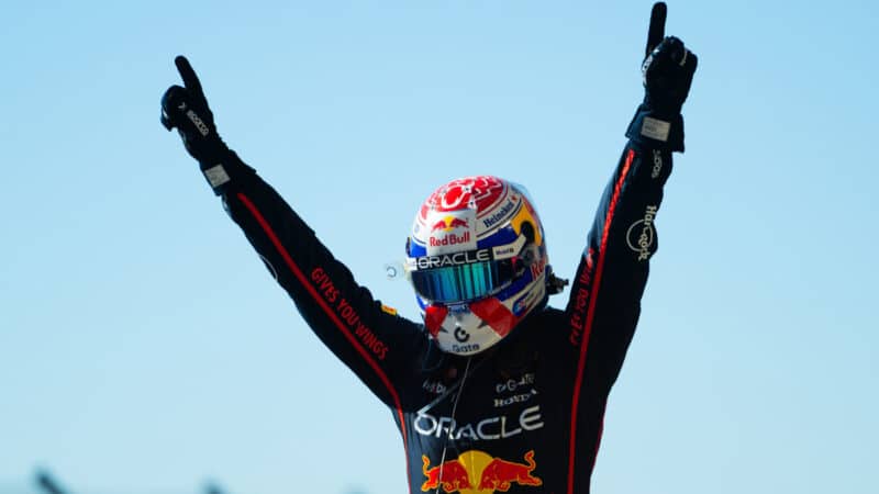 Max Verstappen celebrates after the US GP