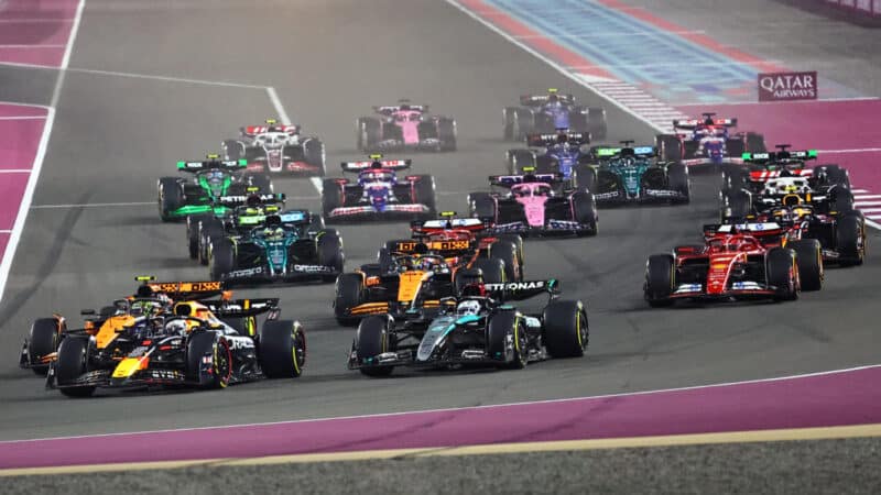 Max Verstappen (Red Bull-Honda) leads the field at the start of the 2024 Qatar Grand Prix