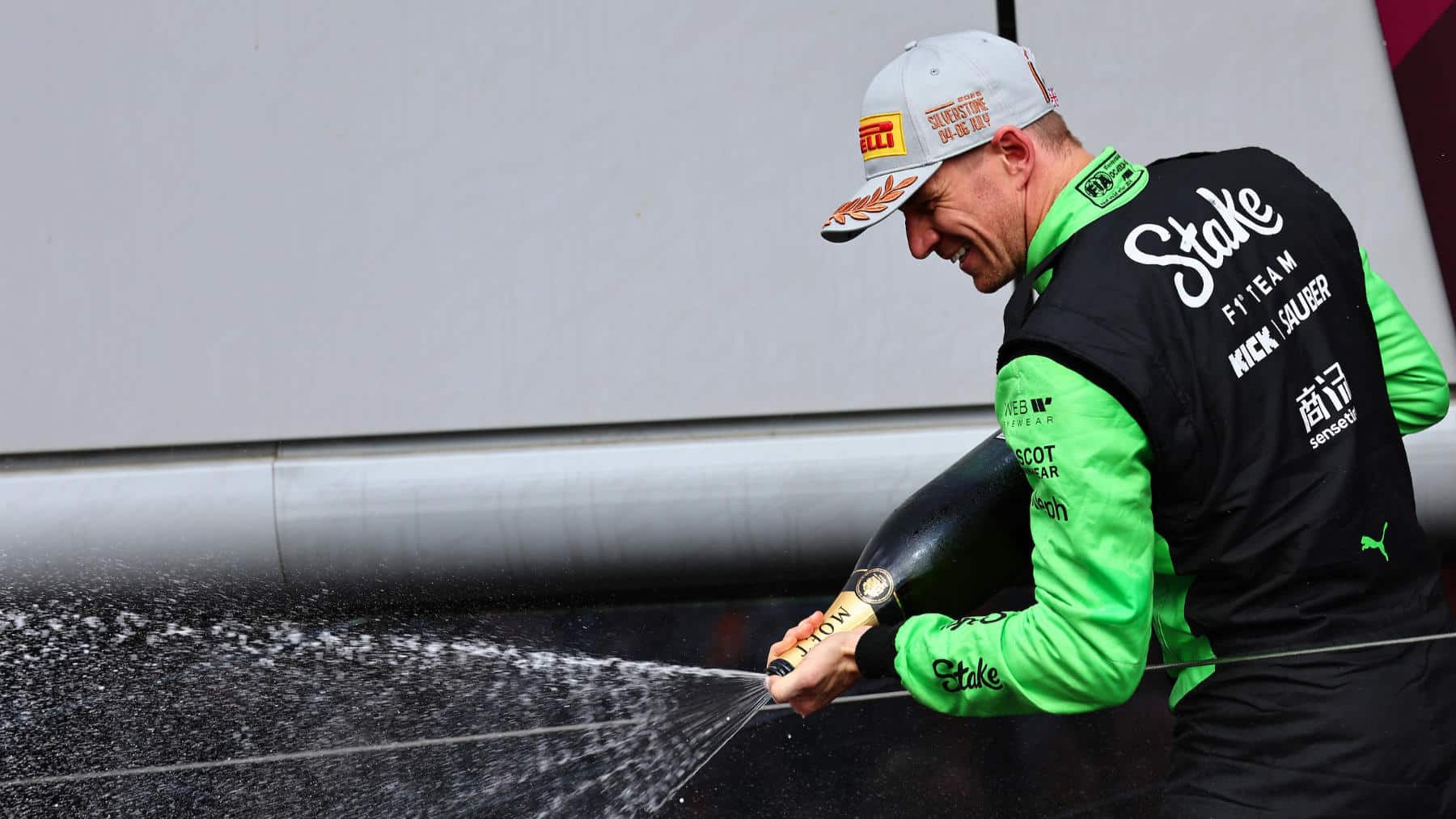Nico Hülkenberg (Sauber-Ferrari) sprays the champagne after the 2025 British Grand Prix