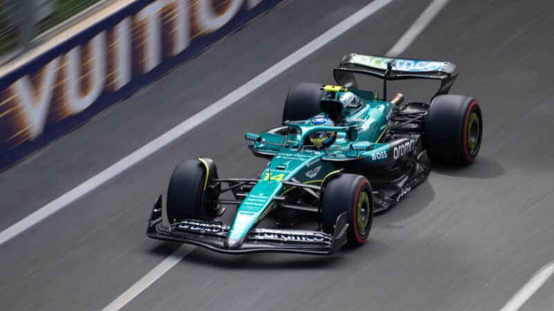 Fernando Alonso (Aston Martin-Mercedes) during qualifying for the 2025 Azerbaijan Grand Prix