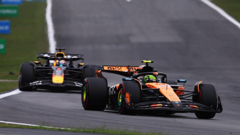 Lando Norris lead Max Verstappen during the Brazilian GP