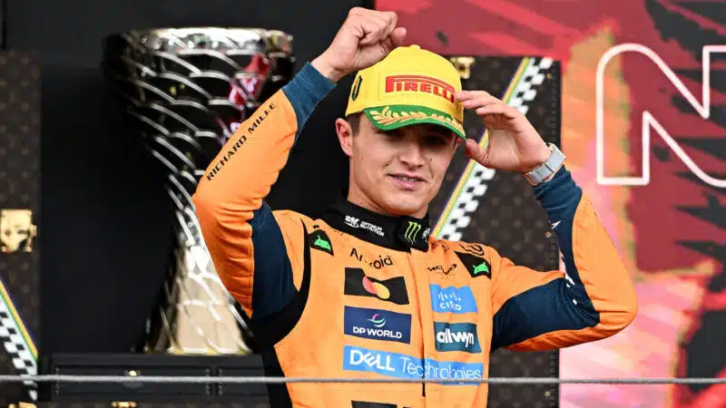 Lando Norris celebrates at the Sao Paulo GP