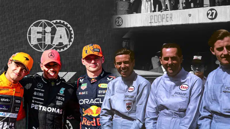 Norris with Hamilton and verstappen alongside Clark Brabham and Hill