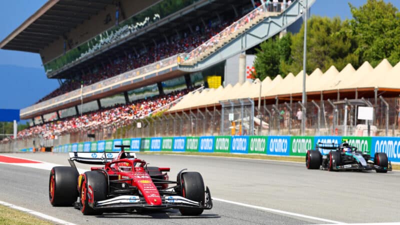 Charles Leclerc (Ferrari) and Kimi Antonelli (Mercedes) during qualifying for the 2025 Spanish Grand Prix