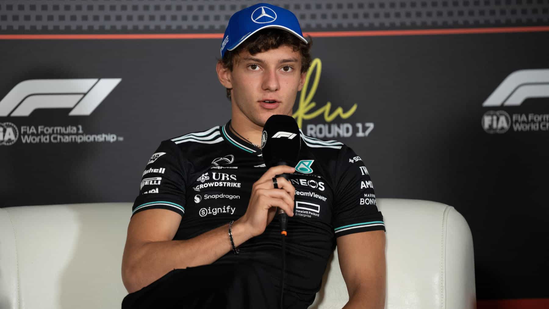 Kimi Antonelli (Mercedes) at press conference before the 2025 Azerbaijan Grand Prix