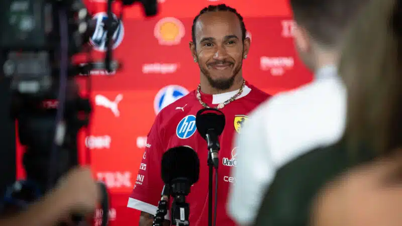 TV interview for Lewis Hamilton (Ferrari) before the 2025 Azerbaijan Grand Prix