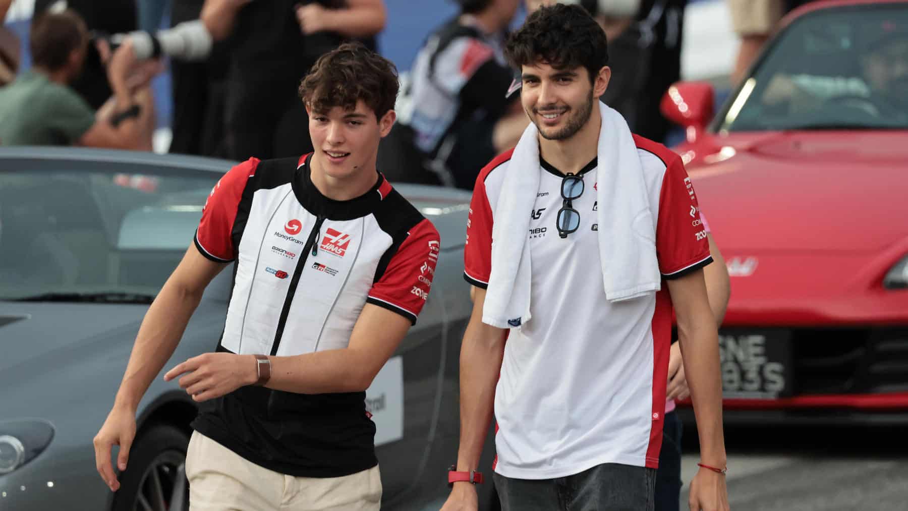 Haas-Ferrari drivers Oliver Bearman and Esteban Ocon before the 2025 Singapore Grand Prix