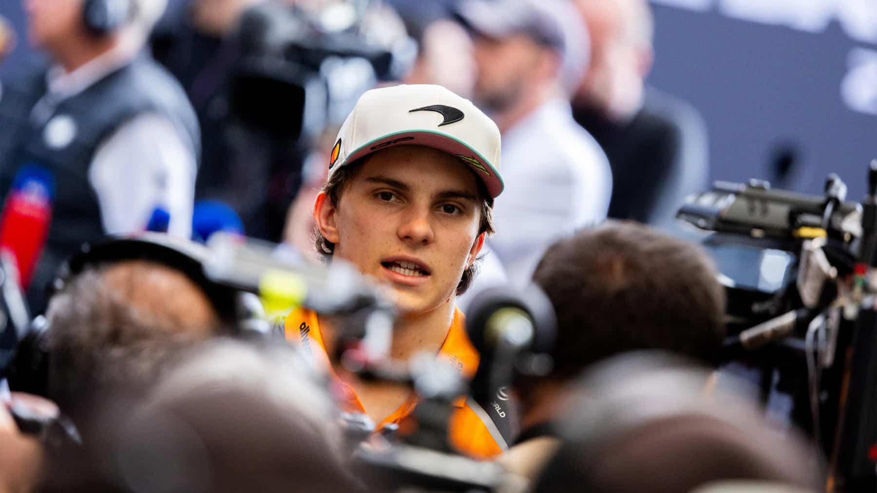 TV interview for Oscar Piastri (McLaren-Mercedes) after his crash in the sprint race before the 2025 Brazilian Grand Prix
