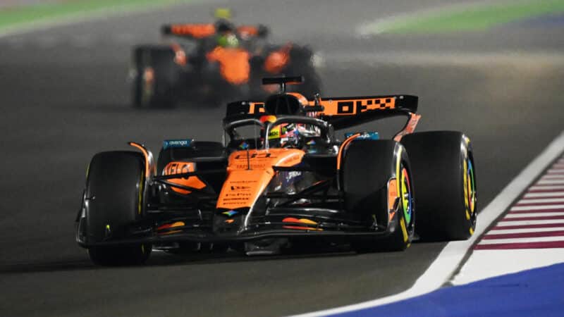 Oscar Piastri leads McLaren-Mercedes teammate Lando Norris during the 2025 Qatar Grand Prix