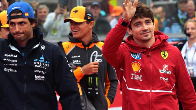 Carlos Sainz with Lando Norris an Charles Leclerc