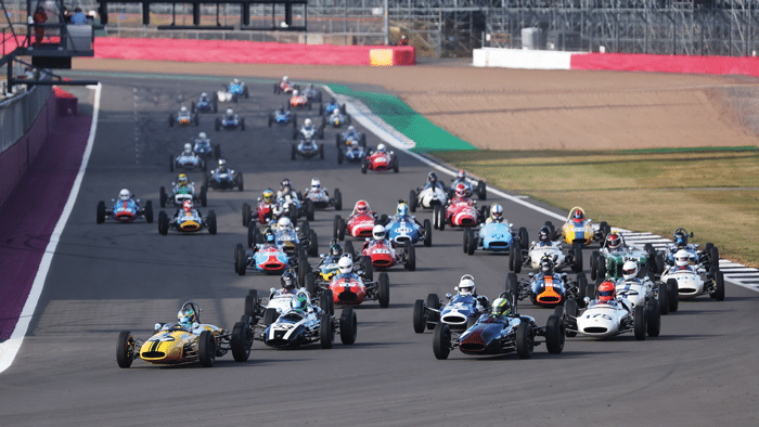 Formula Junior goes from strength to strength; Horatio Fitz-Simon leads a huge field in his Brabham BT6 at Silverstone in August