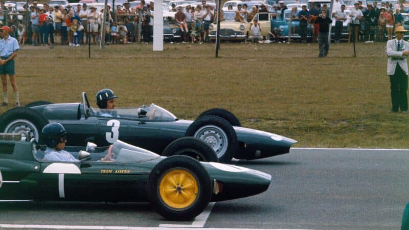 Jim Clark and Graham Hill on the gris at the 1962 South African Grand Prix