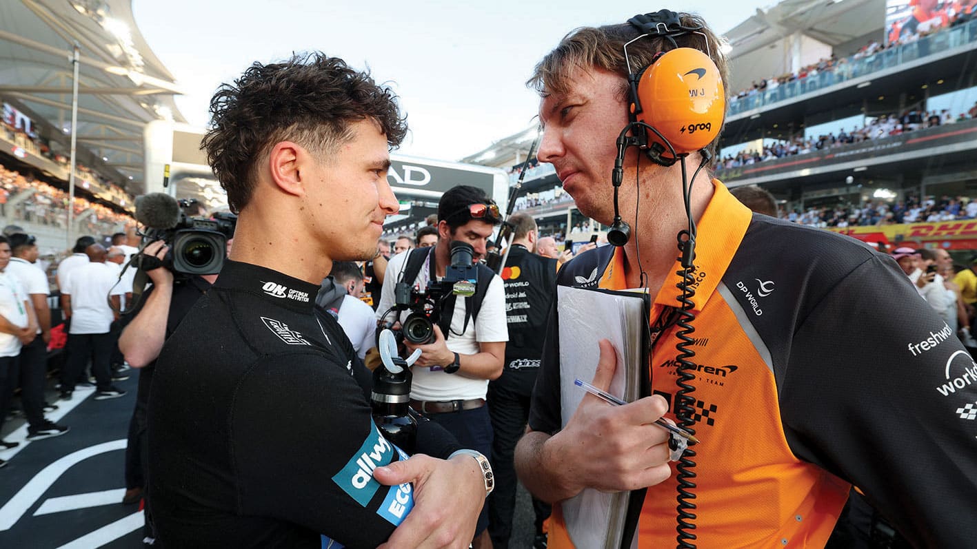 Race engineer Will Joseph with Lando Norris