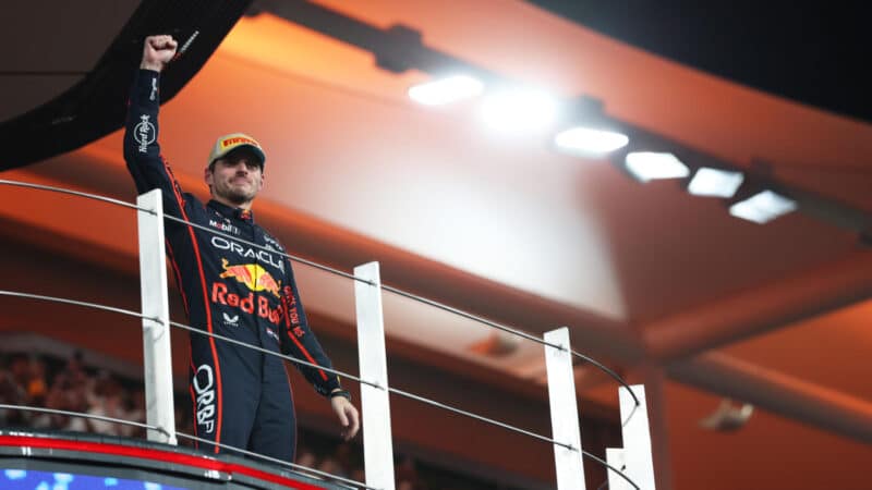 Max Verstappen celebrates at the Abu Dhabi GP