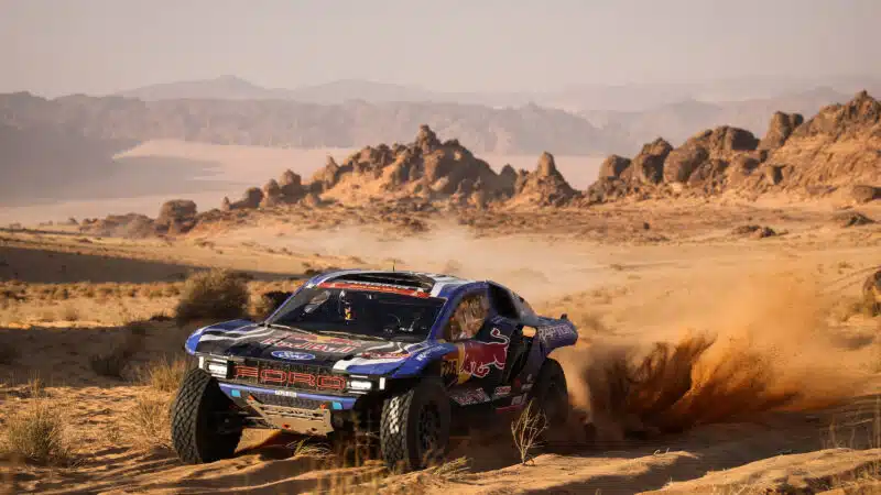 Ford Raptor sends up cloud of sand in 2026 Dakar