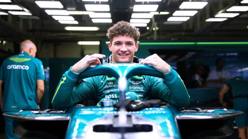 Jak Crawford in Aston Martin F1 car cockpit